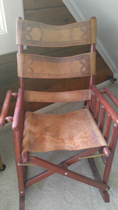 Handmade leather Western rocking chair