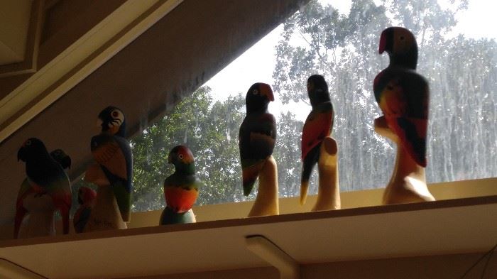 Hand-carved wooden parrot collection