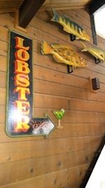 Beautiful wooden sign lobsters and fish