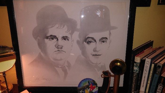 Signed Laurel and Hardy painting 1979