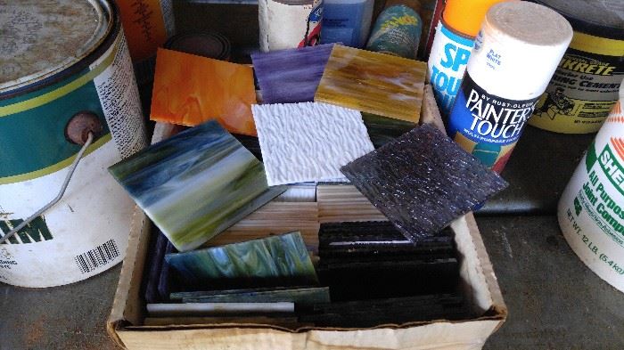 Large box of stained glass samples