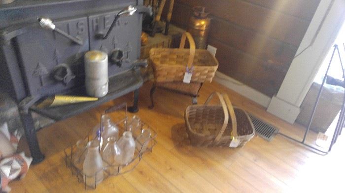 Vintage baskets and milk jugs