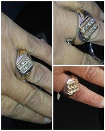 10 karat mens gold ring with a chunky diamonds