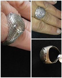 Gorgeous sterling silver ring with pave faux diamonds needs a little TLC but still gorgeous