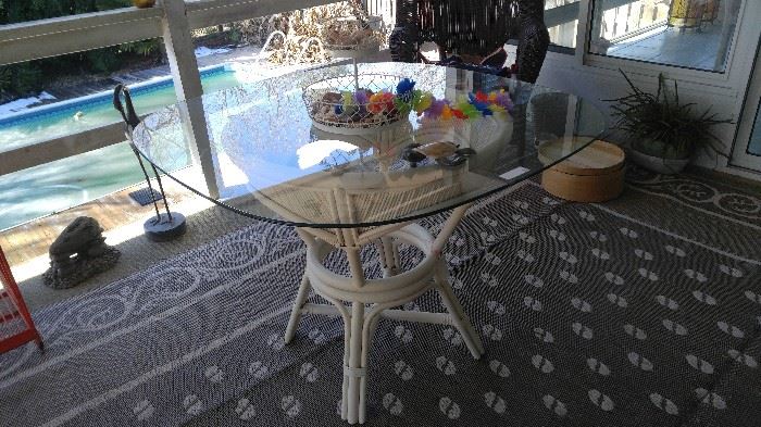 Glass top bamboo table