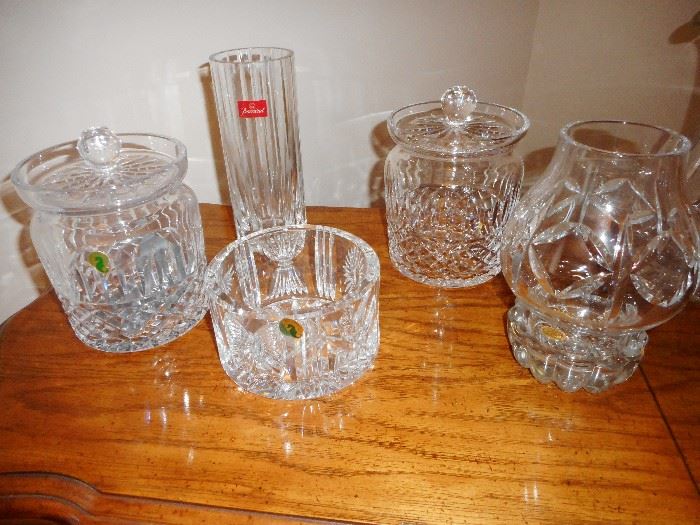 Waterford Crystal, Millennium With Boxes. Barrel Biscuit, Bottle Coaster. Fairy Lamp, Baccarat Harmonie Vase with box