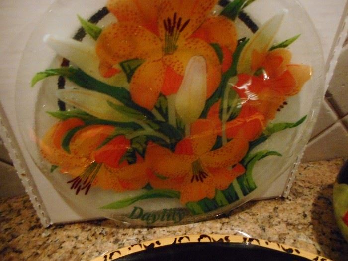 Peggy Karr Day Lily Hand Painted on Glass