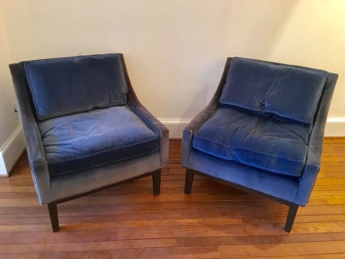MCM blue velveteen upholstery