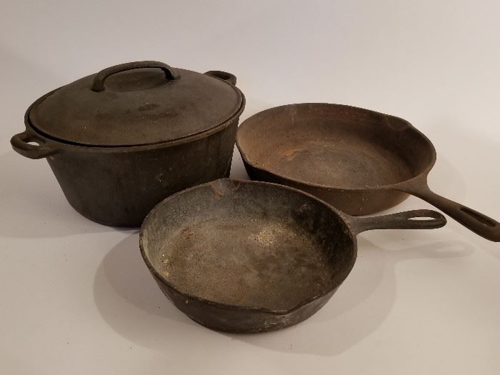 Cast Iron Dutch Oven and Pair of Frying Pans  http://www.ctonlineauctions.com/detail.asp?id=678222