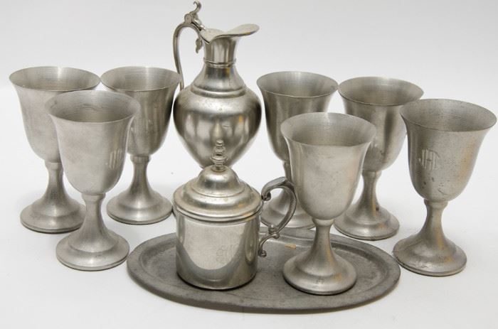 Pewter Goblets & Serving Set   http://www.ctonlineauctions.com/detail.asp?id=678403