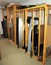 Metal Body Parts, Wheel Arches, Door Skins, Qtr Panels, Bed Sections, Storage Rack, 84.5"H x 12'L x 28.25"D, And More, Contents Of Wall
