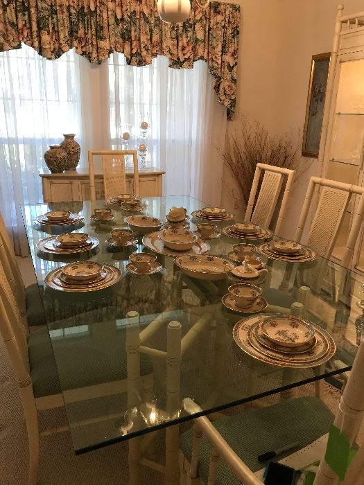 Thomasville Dining Table and 6 chairs, Lenox Blue Tree China