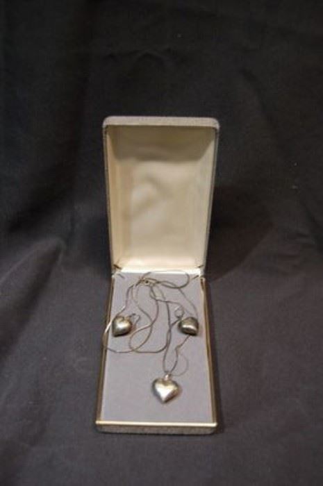 Sterling Puffed Heart Necklace Set