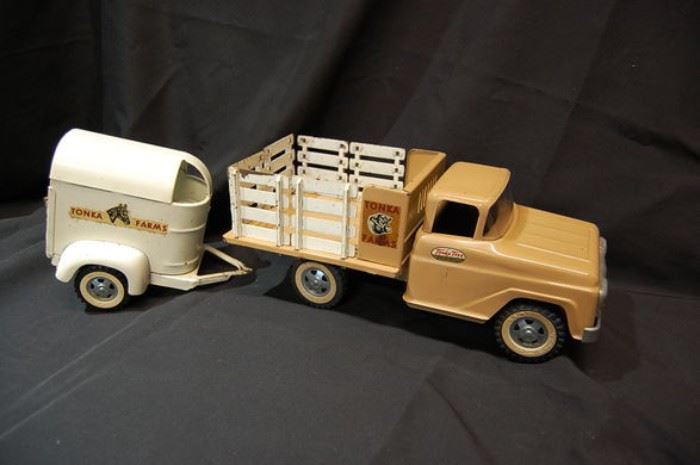 Vintage Tonka Farms Stake Truck and Trailer