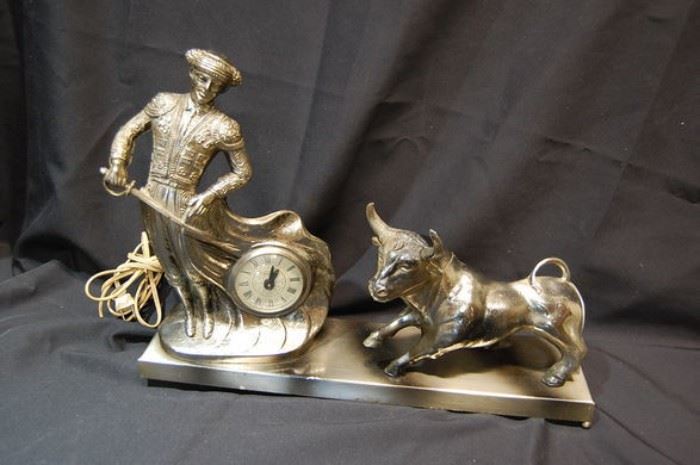Mid Century Matador and Bull Mantle Clock