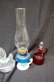 Cranberry Cruet, Victorian Glass Oil Lamp