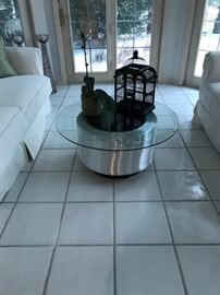 Glass and Stainless Cocktail Table..36" round top and 16" high...$275