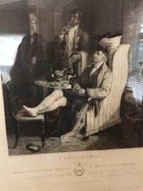 "Indulging", an antique English lithograph, matted and beautifully framed.