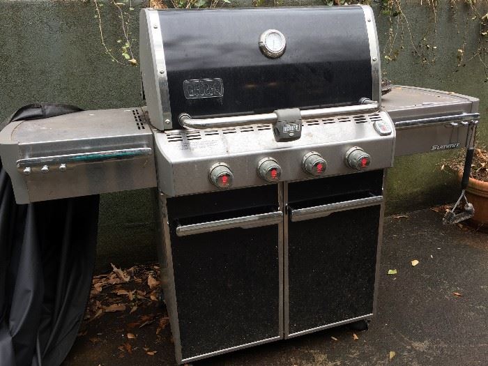 Outside we have a huge Weber Summit propane gas grill with all the best features, including a cover.  Tons of grilling tools, wood chips, charcoals, fire starters, gloves