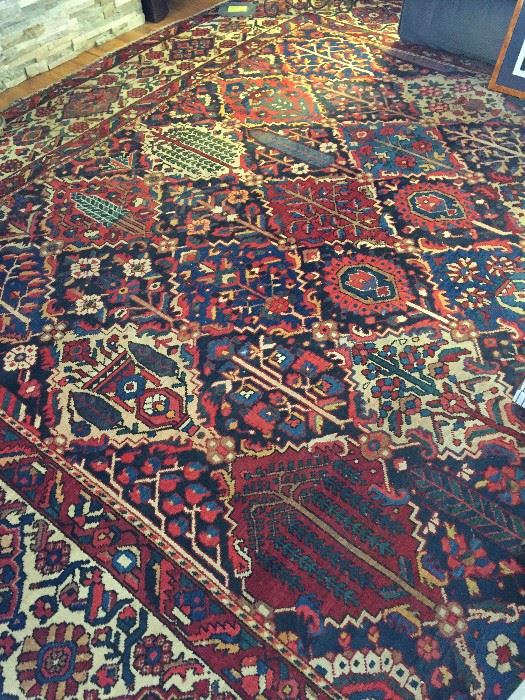 Another view of this living room rug.  In addition to the room rugs shown, we have many other antique Persian rugs that will be displayed on the driveway.