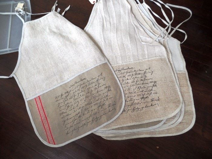 One of a kind aprons, German linen and a German sponge cake recipe included