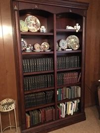 This is a new double bookcase. Lighted with glass shelves at the top and solid wood shelves below. 