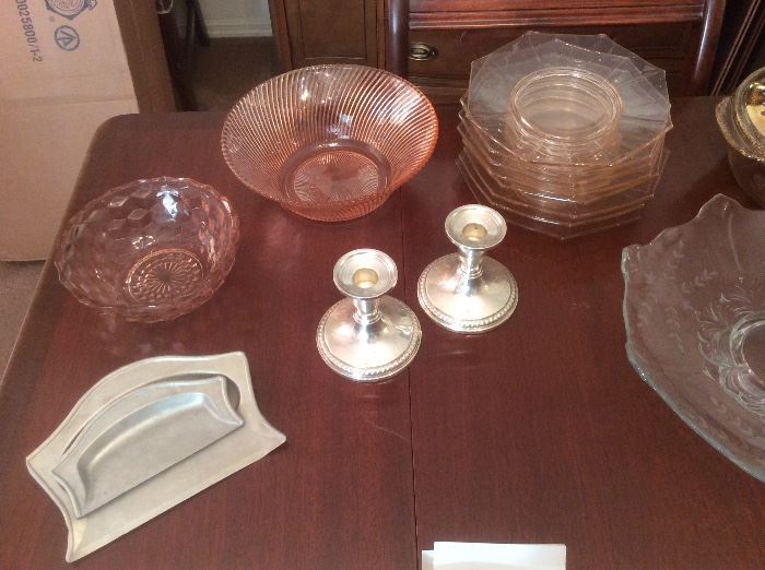 Pink depression glass. And sterling 