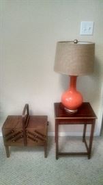 Unique Sewing basket , small end table, and table lamp