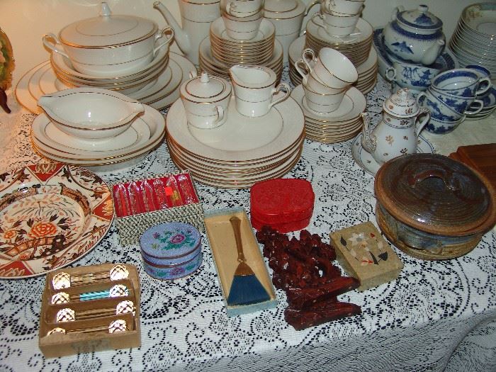 Assortment of knife rests and Agnes Stark casserole dish
