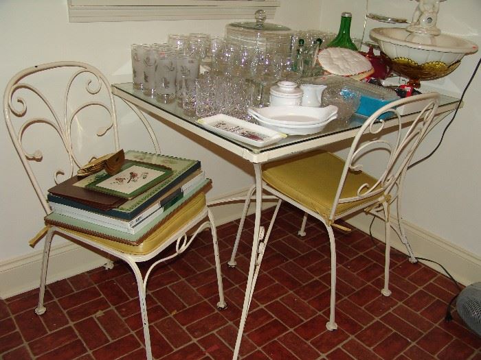 Breakfast glass top table and 2 chairs