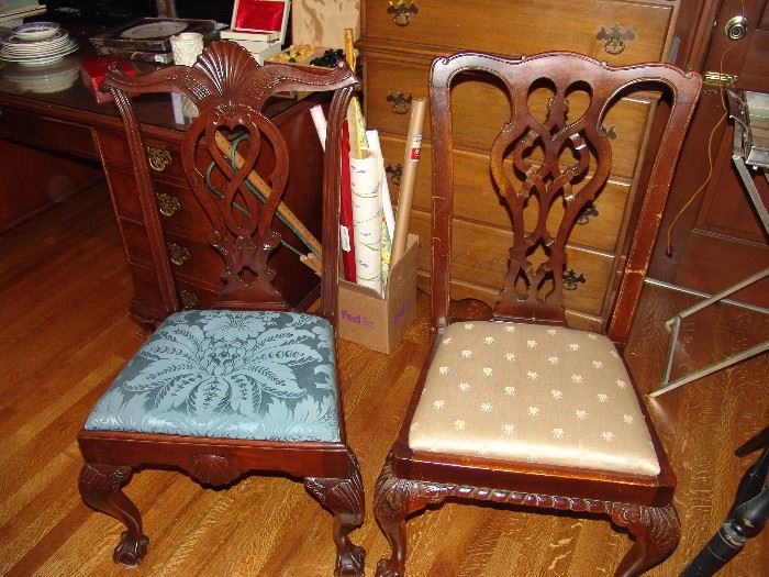 Two off Chippendale style side chairs