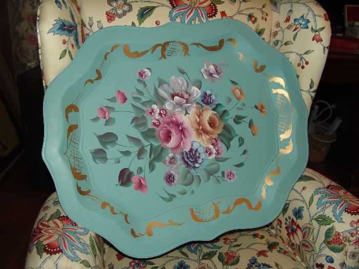 Large painted metal tray