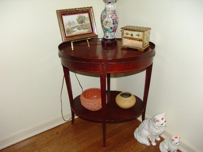 Mahogany table and lamp