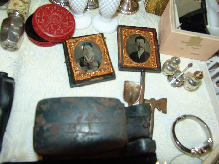 Cinnabar box and antique pictures