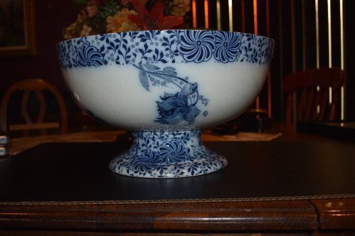 Gorgeous Flow Blue Punch Bowl in Beautiful Condition! The wording on the underside of the base reads: Doulton Burslem England Vernon