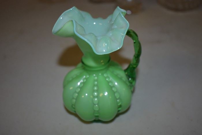 Beautiful Antique Pre-Logo Fenton Glass with Beaded Melon Ribbing  Case Glass Vase 