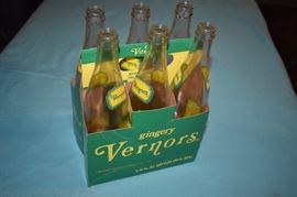 Vintage Vernors Gingery Bottles and 6 pack carry container