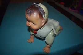 Antique Metal Wind-up Crawling Baby Doll