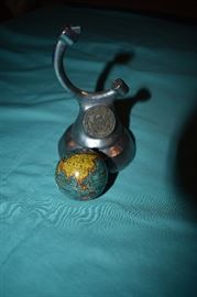 Antique Chicago World's Fair Miniature Globe with metal stand and US Eagle Medallion that reads " Chicago World's Fair 1893-1933