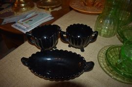 Amethyst Glass Celery Dish and Sugar & Creamer