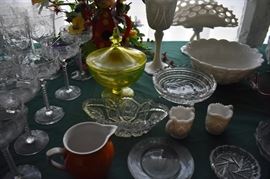 Rare Uranium/Vaseline Glass Lidded Compote set among Beautiful Vintage Milk Glass, Cut Glass and more!