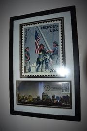 First Day of Issue January 7, 2002, Commemorative Plaque and Stamped Envelope Commemorating 9/1/1 First Responder Fire Fighters