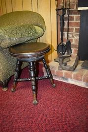 Antique Walnut Ball & Claw Piano Stool