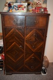 Waterfall Style Antique Cedar Lined Wardrobe and 5 Drawer Chest