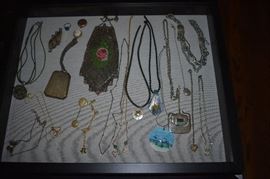 Vintage Jewelry: Necklaces, Earrings, Bracelets, Brooches, Watches  - This case also features an Antique Silver Beaded Purse and Sterling Silver Pendant Coin Holder Purse