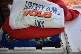 Tubs of Like New Clothing including Sweatshirts, and T-Shirts and More!