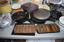 Lots of Vintage Iron Ward including Skillets, Divided Corn Bread Skillet, and More!