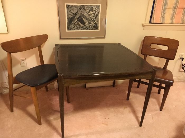 Danish game table with reversible top by Selig/Denmark. See following pics for reverse side and a picture of its maker name.