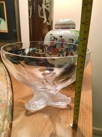 Large (6” high, 7 3/4” wise) Lalique bowl with Tri-fish base. 