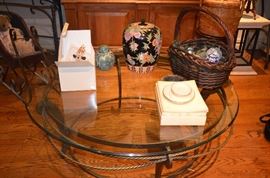 Coffee Table, Chinese Ginger Jars, Handblown Glass Ornaments
